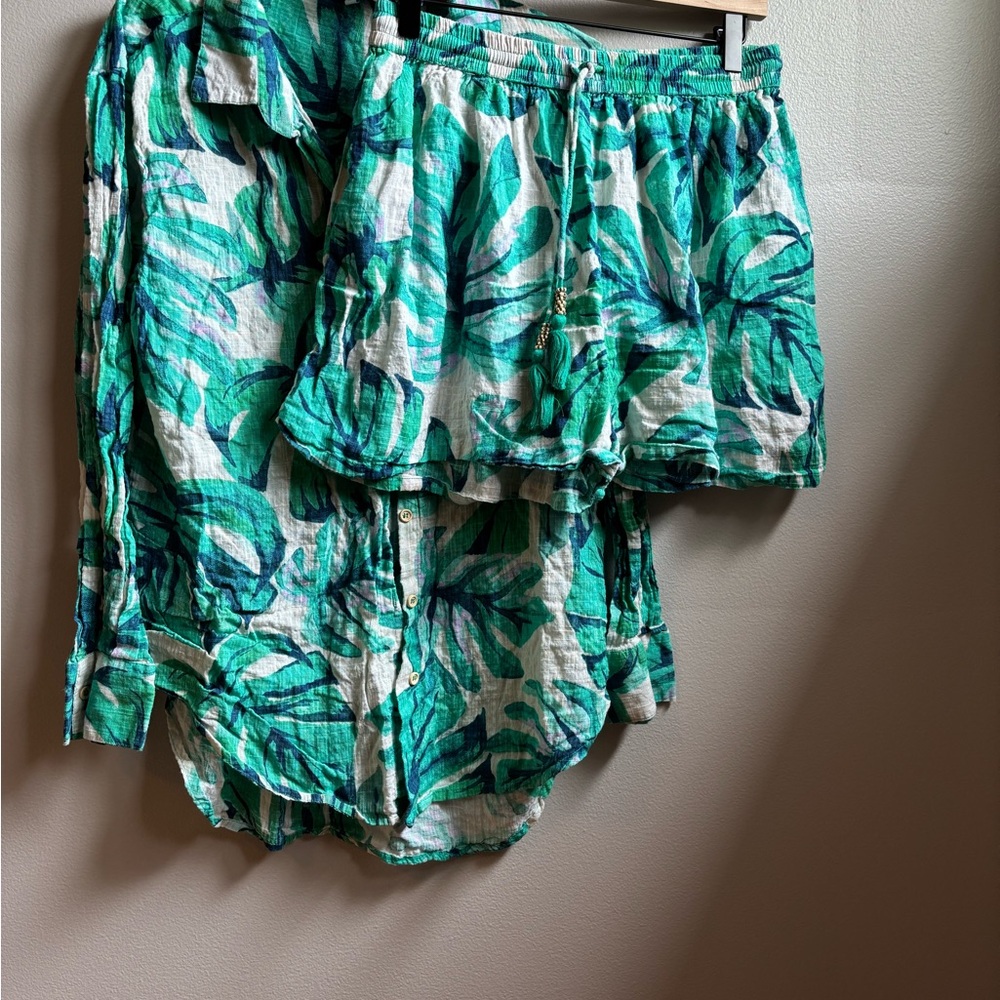 Blue Island Oversized Tropical Shorts Set Vacation Beach Coastal Cruise Summer